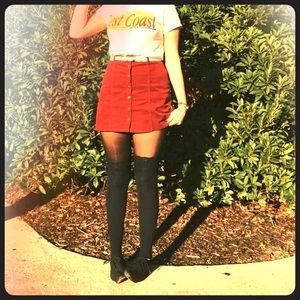 High Waisted Red Corduroy Mini Skirt